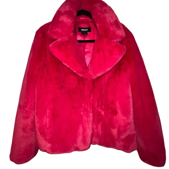 DKNY Women's Vibrant Pink Faux Fur Jacket - Picture 12 of 14